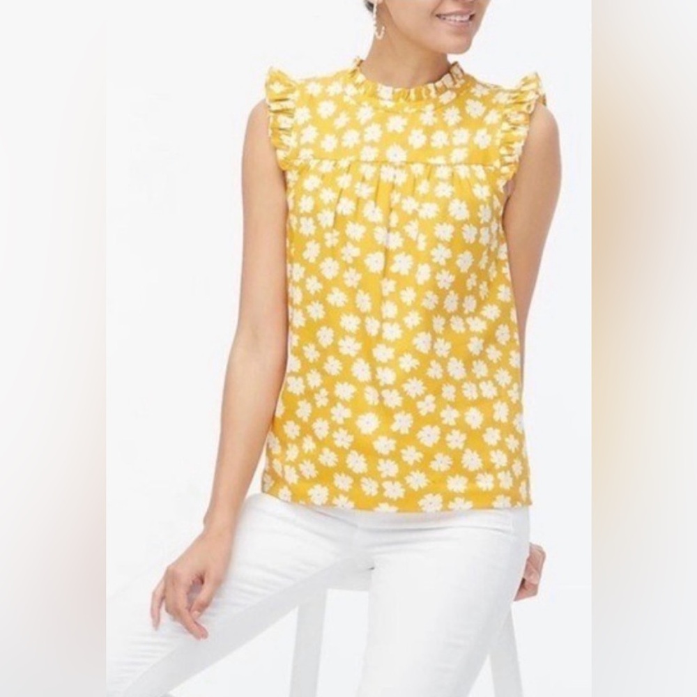 J. Crew Yellow Floral Ruffle Blouse